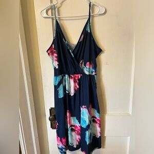 Navy, pink and light blue floral print sundress in size xxl